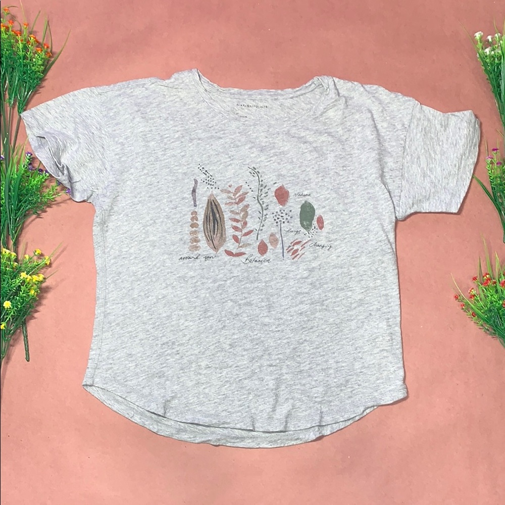 Anthropologie Gray Leaf Print T-Shirt
